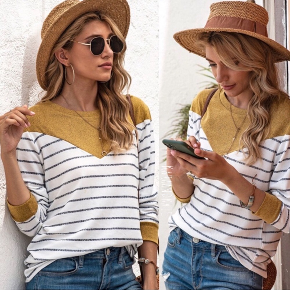 Color Block Striped Fall Sweater Top